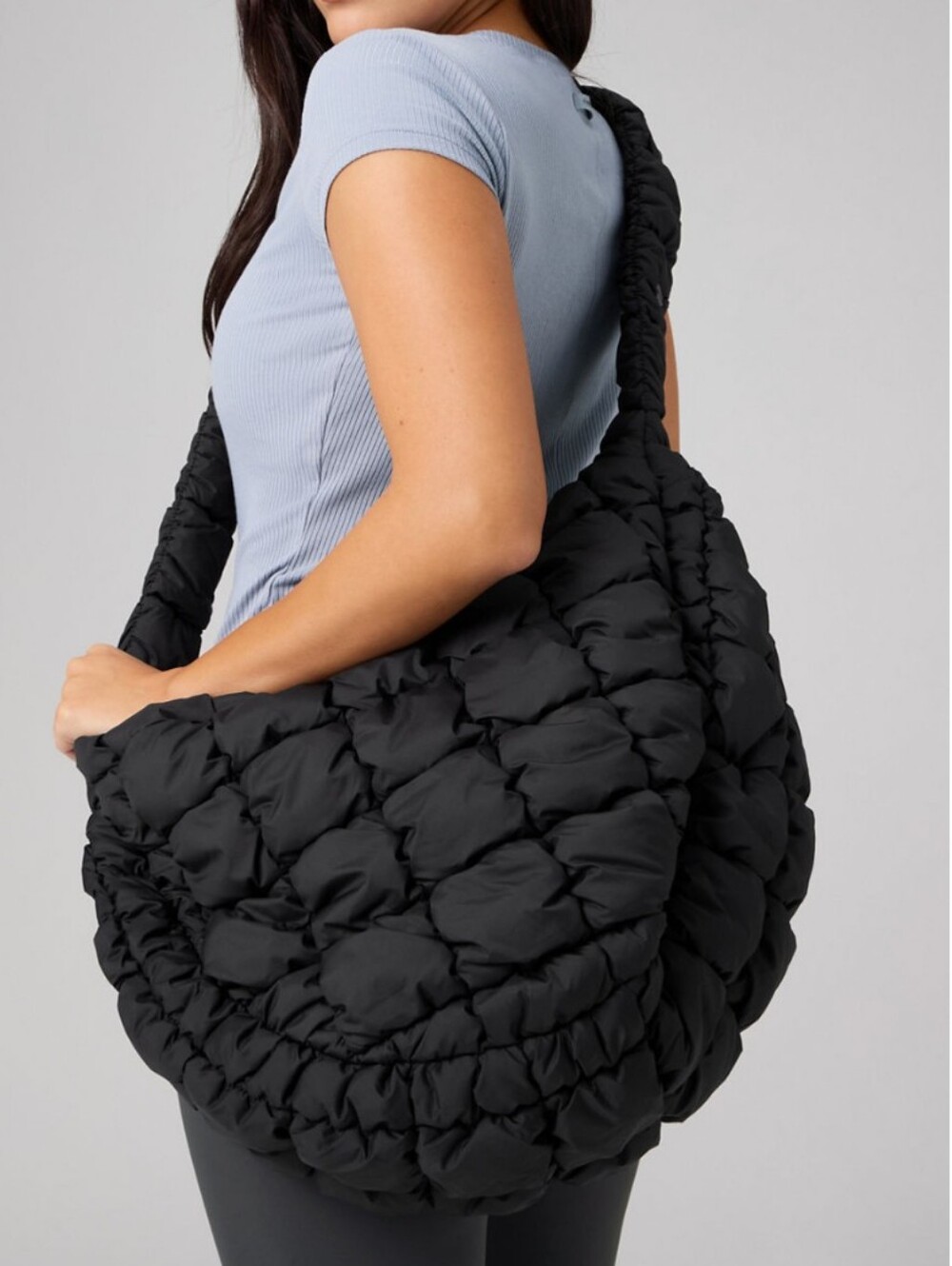 Fabletics New In bag - Black Quilted Shoulder Bag - Stylish Puffer Tote - Picture 5 of 6